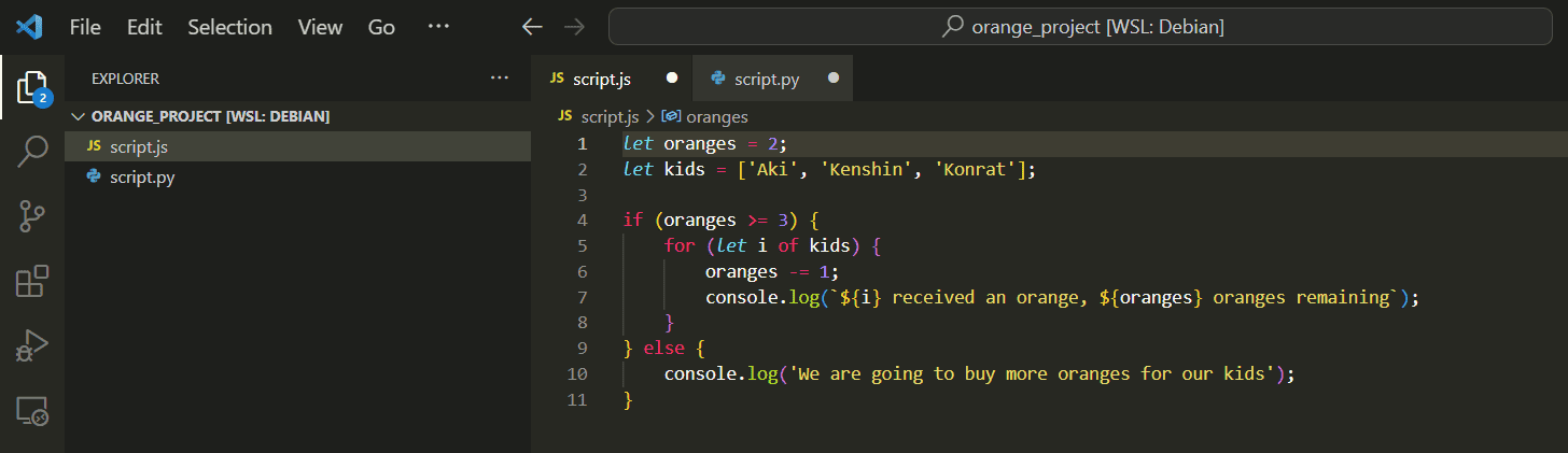 JavaScript script created in VS Code