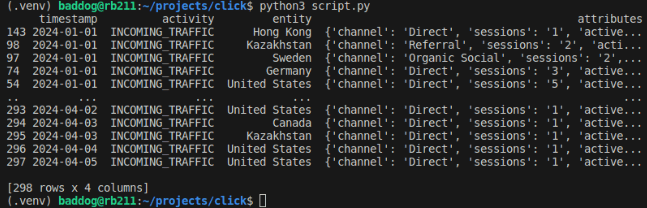 VSCode Terminal after transforming the data