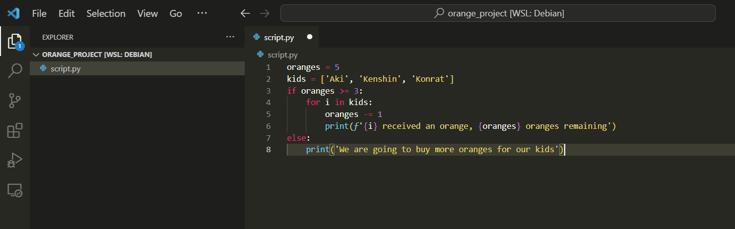 Python script created in VS Code